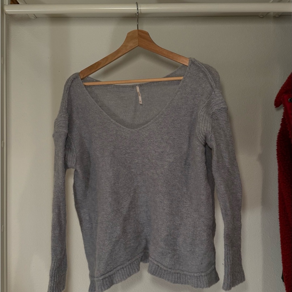 Free People Alpaca Light Gray V-Neck Sweater